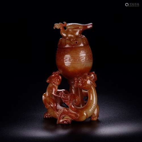 A Chinese Hetian Jade Material Dragon Censer