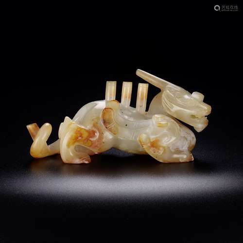 A Chinese Hetian Jade Material Beast Ornament