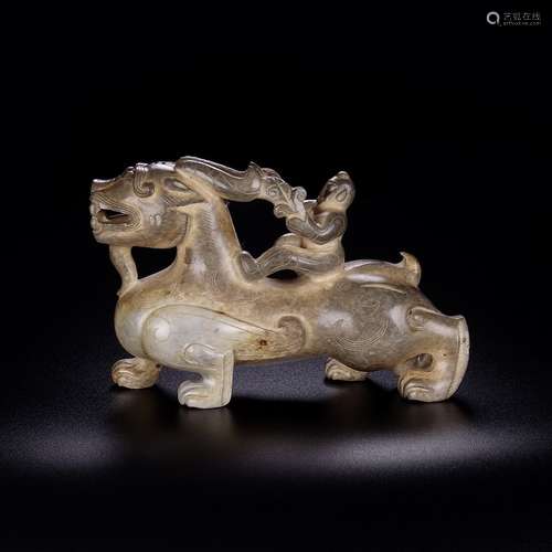 A Chinese Hetian Jade Material Figure&Beast Ornament