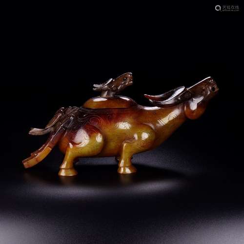 A Chinese Hetian Jade Material Bull Ornament