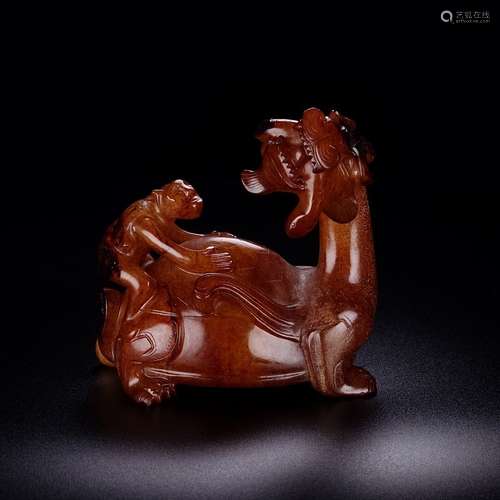 A Chinese Hetian Jade Material Beast Ornament