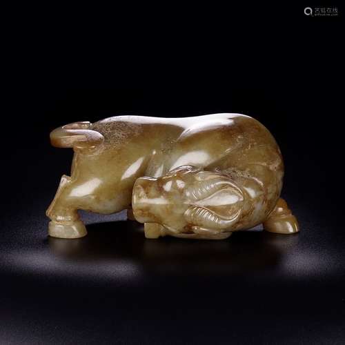 A Chinese Hetian Jade Material Bull Ornament