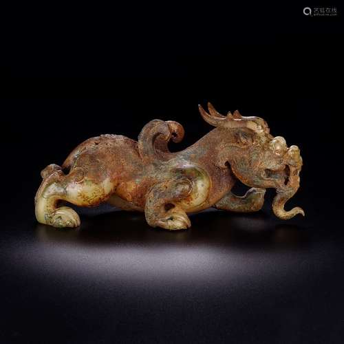 A Chinese Hetian Jade Material Beast Ornament