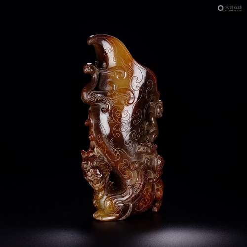 A Chinese Hetian Jade Material Dragon&Phoenix Cup