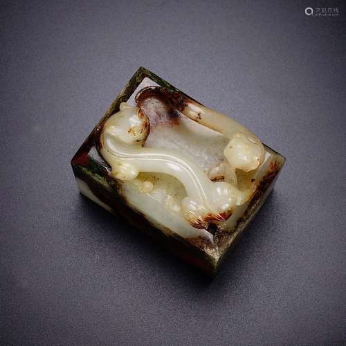 A Chinese Hetian Jade Dragon Seal