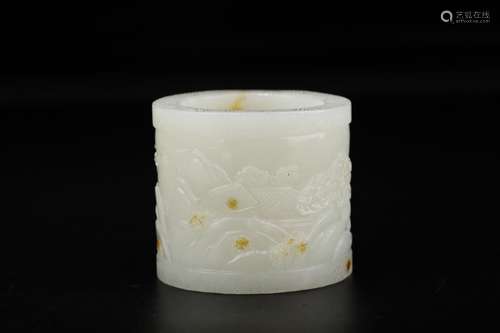 A Chinese Hetian Jade Landscape Brush Pot