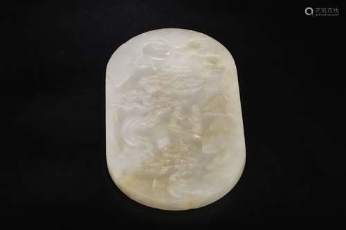 A Chinese Hetian Jade Figure-Story Pendant