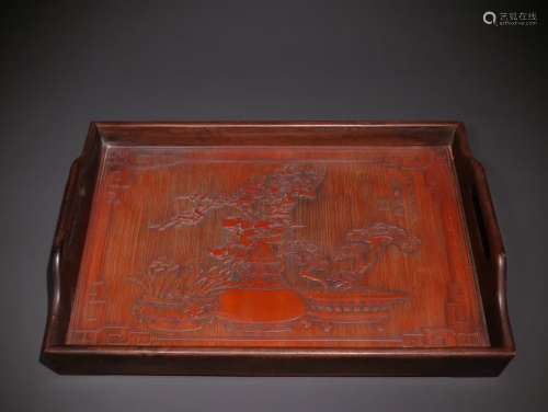 A Chinese Qing Red Wood Fruit Tray