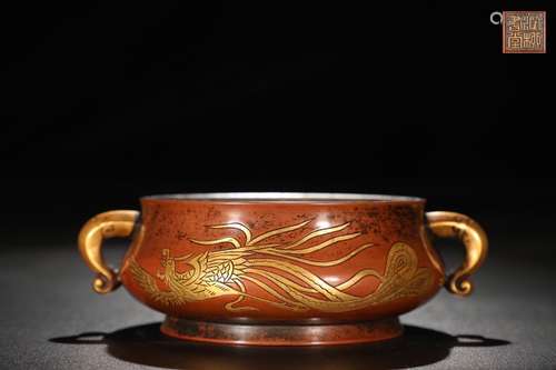 A Chinese Gilt Bronze Ear-Censer