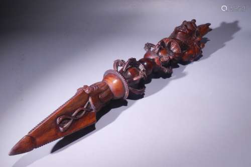 A Chinese Yellow Pear Wood Vajra Ornament