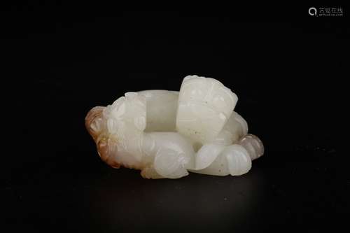 A Chinese Hetian Jade Lion Hand Piece