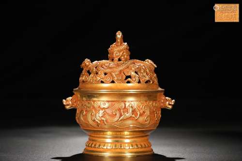 A Chinese Beast Shaped Gilt Bronze Censer