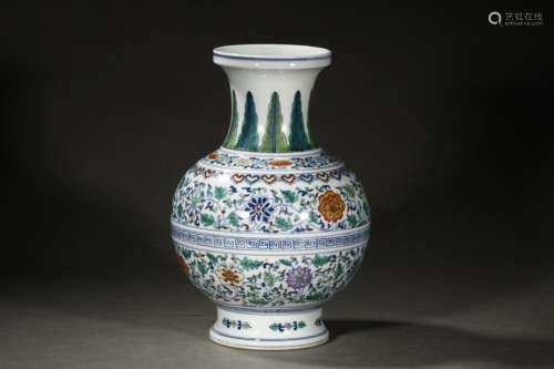 A Chinese Porcelain Doucai Floral Vase