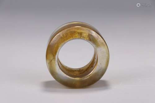 A Chinese Crystal Thumb Ring with Dragon Pattern