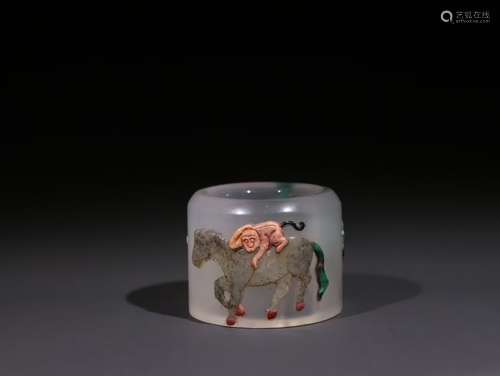 Late Qing Dynasty Old Agate Carving Ring