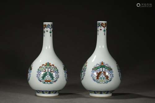 Pair Of Chinese Porcelain Doucai Vases