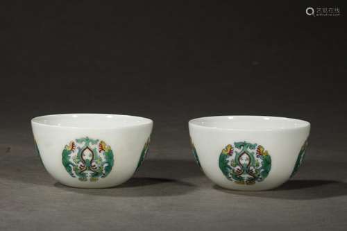 Pair Of Chinese Porcelain Doucai Floral Cups