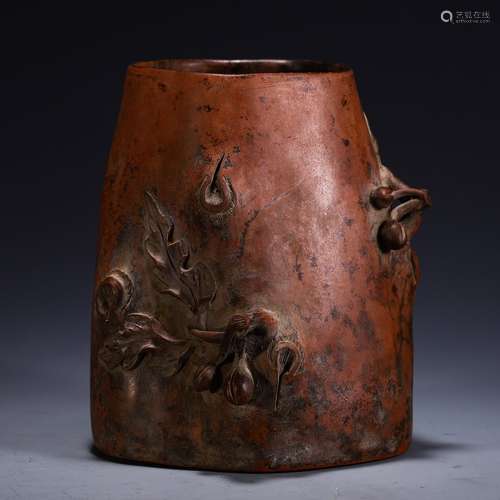 A Chinese Zisha Floral&Poetry Brush Pot