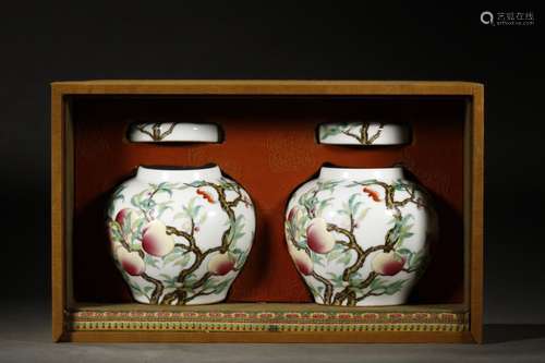 Pair Of Chinese Porcelain Famille Rose Jars