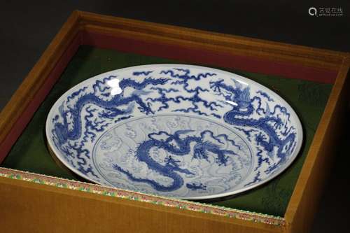 A Chinese Porcelain Blue&White Dragon Pattern Plate