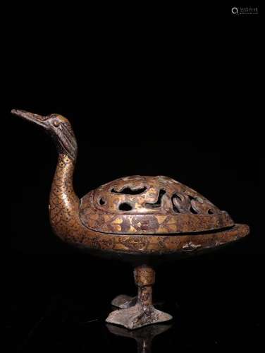 A Chinese Bronze Ware Embeded Silver Goose Censer