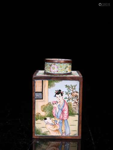 A Chinese Qing Enameled Floral Bronze Tea Jar