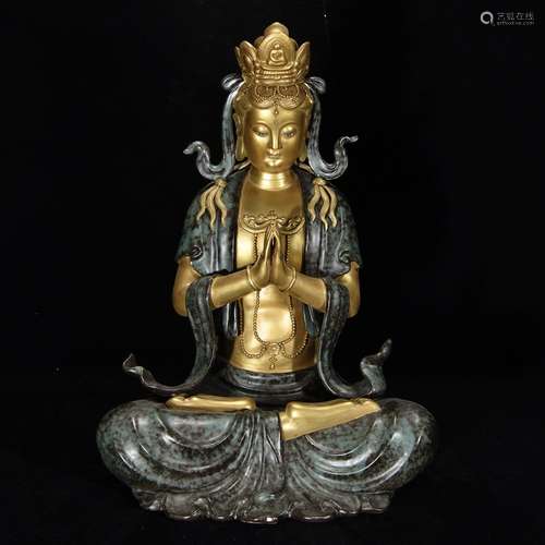 A Chinese Gilt Bronze Ware Glazed Guanyin Statue