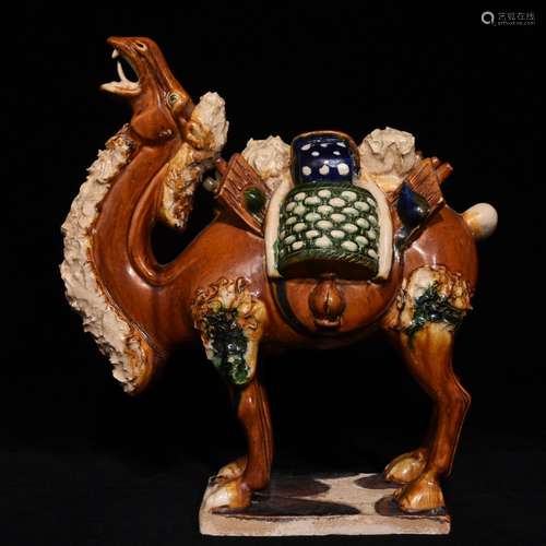 A Chinese Tang Tri-Color Glazed Ceramics Camel