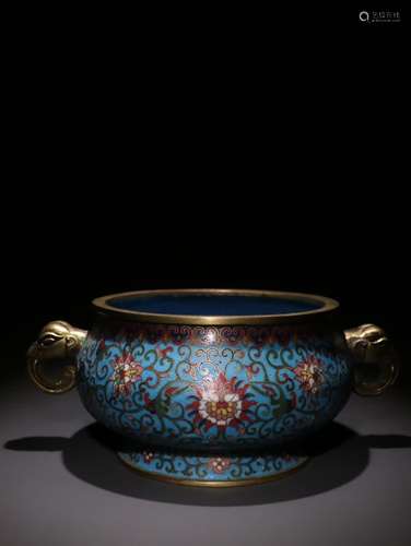 A Chinese Qing Gilt Cloisonne Censer