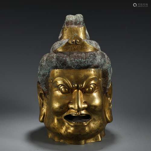 A Chinese Gilt Bronze Buddha Head