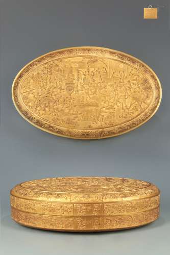 A Chinese Gilt Bronze Box with Hundred Children Figure Carving