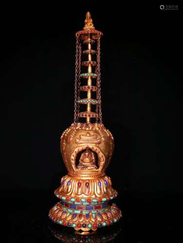 A Chinese Qing Gilt Gem Embeded Buddhist Altar