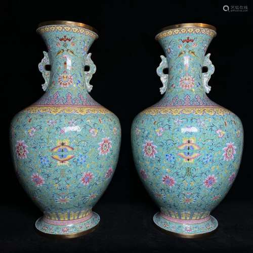 Cloisonne Bronze Flower Vases With Mark