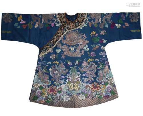 Blue-Ground Silk Dragon Informal Robe