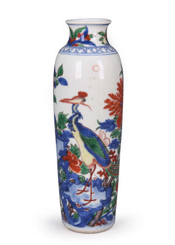 Qing Dyn. Wucai 'Phoenix' Porcelain Vase