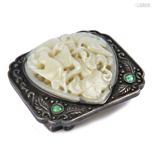 Finley Carved White Jade And Silver Belt Buckle