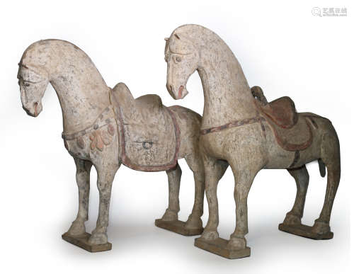 2 TL Tests Rare Northern Qi Dyn. Pair of Pottery Horses