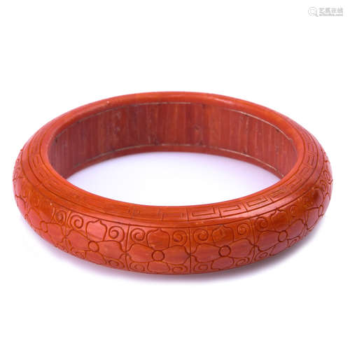 Carved Coral Bangle Bracelet