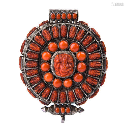 Exquisite Carved Coral And Silver Covered Box