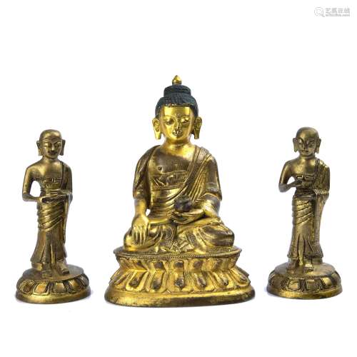 Gilt Bronze Figure Of Buddha Shakyamuni With Attendants