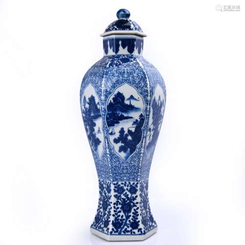 Chinese Blue And White Covered Porcelain Vase With Mark