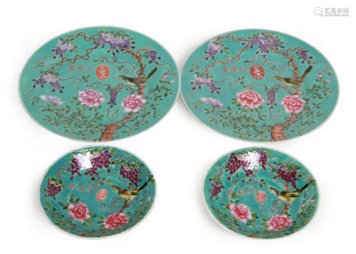 A Set Of Four Turquoise-Ground Dayazhai Style Dishes