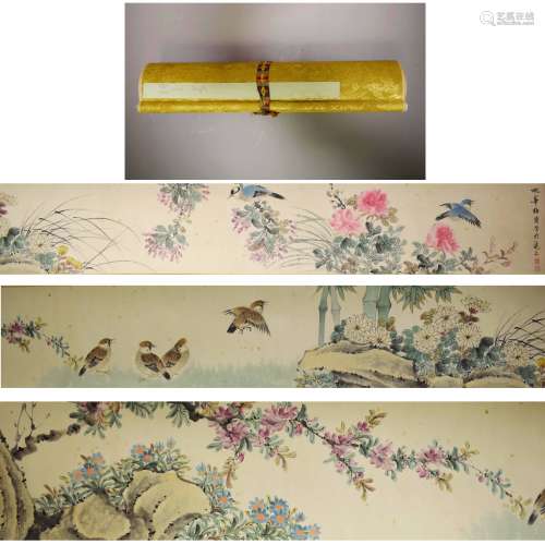 Chinese Birds And Flower Scroll Painting