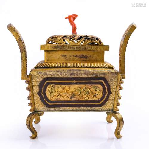 Bronze Censer With Coral Finial