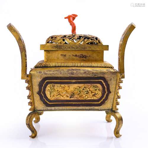 Bronze Censer With Coral Finial