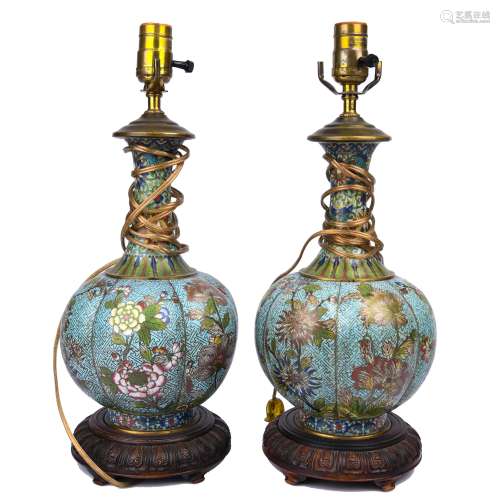 Cloisonne Enamel  Vase Lamps