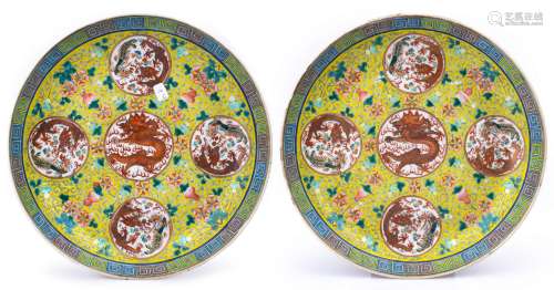 Yellow Ground Famille Rose Porcelain Dragon Plate Mark