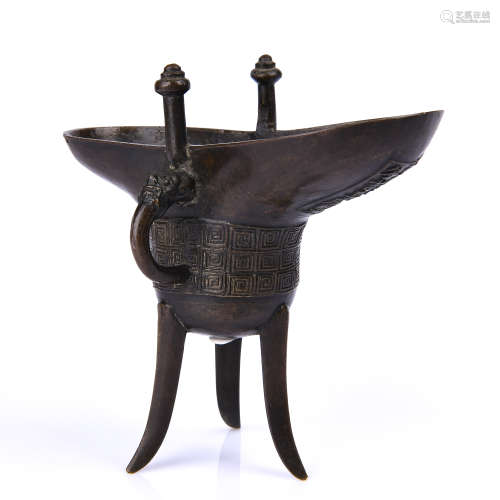 Chinese Bronze Jue Wine Vessel With Mark