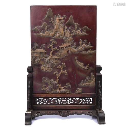 Carved Stone Table Screen