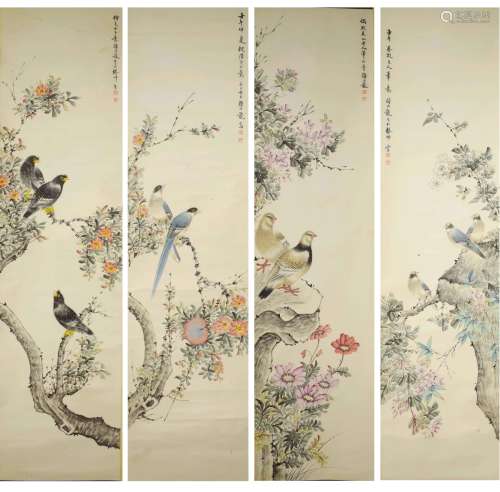 Chinese Bird Scroll Paintings With Artists Mark